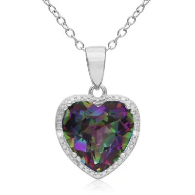 Woman Silver Love Heart Rainbow Mystical Topaz Gemstone Silver Necklace Pendant • $7.99