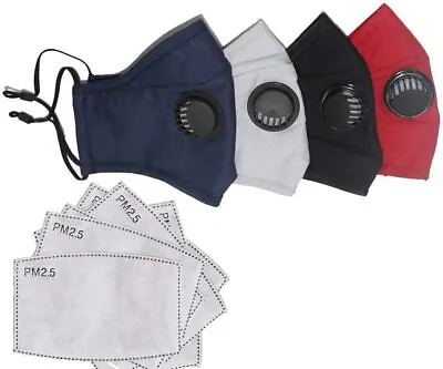 Reusable Cloth Cotton Face Mask Guard With Air Breathing Valve & 2 PM2.5 Filters • $14.99