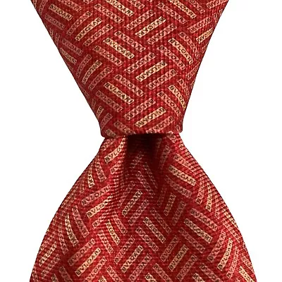 BVLGARI SEVENFOLD Men's 100% Silk Necktie ITALY Luxury Geometric LOGO Red EUC • $104.99