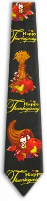 Men's Orange Black Cornucopia Necktie  Happy Thanksgiving Day Novelty Fun • $14.99