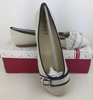 Spoilt By Shu Womens Beige & Navy Flat Fabric Ballet Pump Shoes UK 5 New & Boxed • £16.99