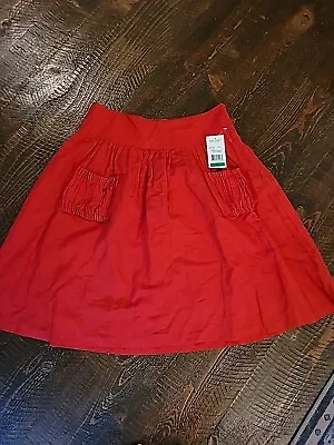 Karen Kane Sz L Painted Garden Circle Skirt Red Nwt Pockets Cottage Core...linen • $28