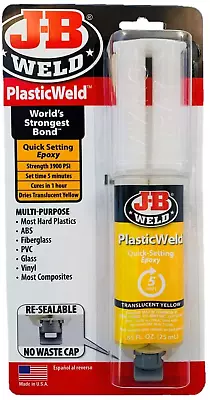 J-B Weld Plasticweld Epoxy Syringe 2 Part Glue Adhesive Plastic Repair Jb 50132 • $14.27