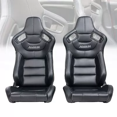 2PCS Universal Racing Bucket Seats W/Sliders Black With Carbon Back Reclinable • $387.99