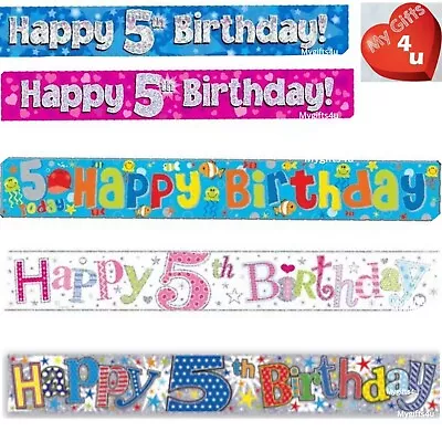 5th Birthday Party Decorations Foil Banners Blue Fish Pink Boy Girl Age 5 • £2.50