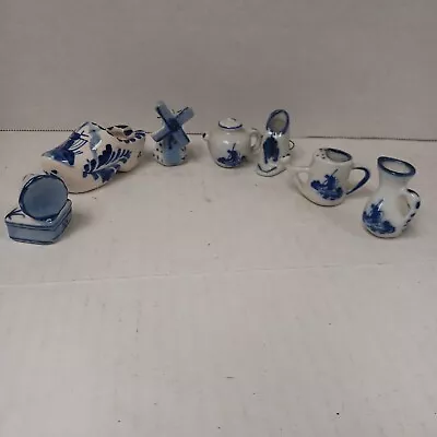 Lot Of 7 Vintage Delft Blue Miniature Figurine  Windmill Shoe Pitcher Tea Pot • $6.79