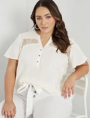 BeMe - Plus Size - Womens Winter Tops - White Blouse / Shirt - Linen - Casual • £13.45