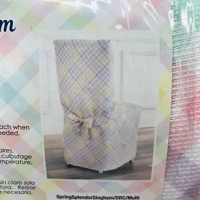 4 Town & Country Spring Splendor Gingham Pastels Chair Covers + 4 Napkins • $58.50