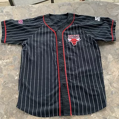 CHICAGO BULLS Basketball STARTER Pinstripe VINTAGE Baseball Jersey NBA XL • $50