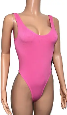 Barbie Pink Ribbed Bodysuit Nwts Casual 80’s Party Top Gym Yoga Glam Nwt Costume • $14.80