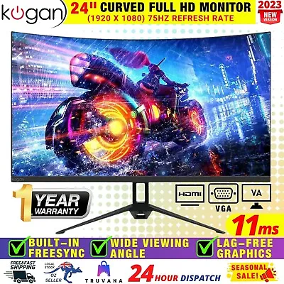$264.49 • Buy Kogan 24  Curved Full HD 75Hz FreeSync 11ms VA Monitor HDMI VGA (1920 X 1080)