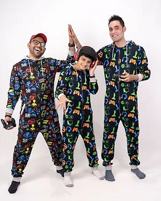 New Mens Family Gaming Pyjamas Father Gamer Jumpsuit All In One 1Onesie • $31.57