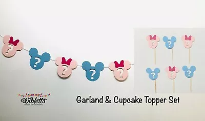 Disney Minnie Mickey Theme Gender Reveal Baby Shower Garland Cupcake Toppers • $13.70