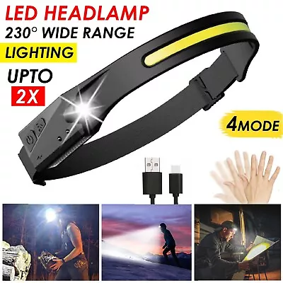 Waterproof COB Headlamp Night Buddy LED Motion Sensor Head Torch Headlight USB • $17.99