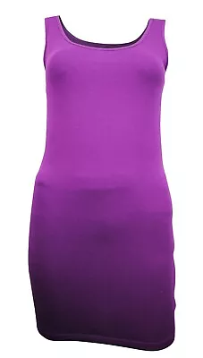 Womens BodyCon Long Vest Jersey Cotton Purple Size 6 8 10 12 14 16 18 • £3.77