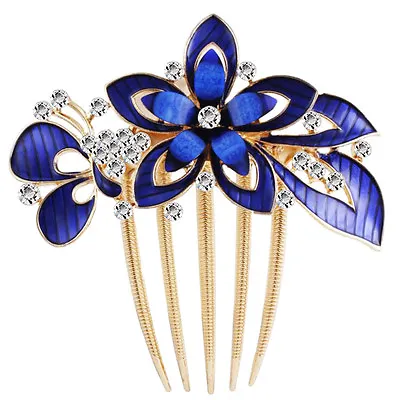 Wedding Hair Accessories Comb Royal Blue Butterfly And Flower Shiny Bridal HA321 • £7.90