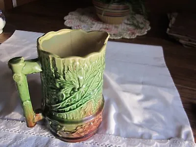 Antique Yellow Ware  Majolica Pitcher Green And Brown Unknown Maker • $35