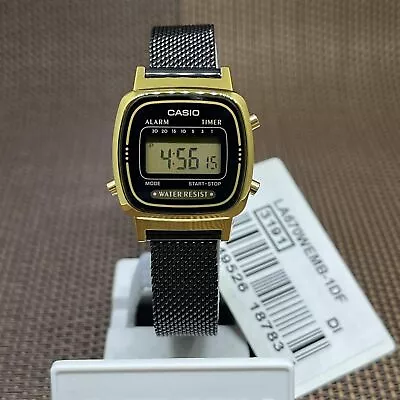 Casio LA670WEMB-1D Vintage Series Stainless Steel Black Mesh Gold Digital Watch • $92.30