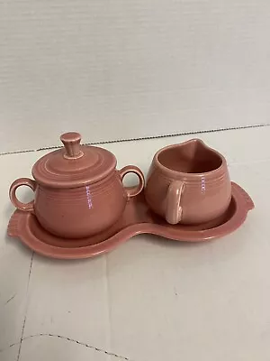 Vintage Fiestaware Rose Pink Sugar & Creamer With Figure 8 Tray • $29