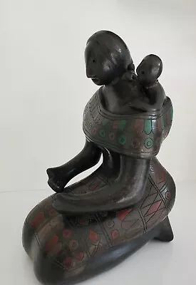 MCM Manuel Felguerez Style Woman & Child Black Pottery Sculpture AS IS 16  • $299