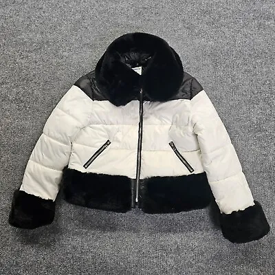 Mayoral Faux Fur Trim Quilted Puffer Coat Girls 14 White Full Zip Pocket Outdoor • $35.05