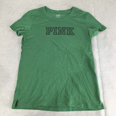 Victoria's Secret Pink Womens T-Shirt Size S Green Logo Short Sleeve Top • $19.97