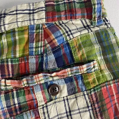 Gap Shorts Adult 35” Patchwork Madras Plaid 100% Cotton Chino Flat Front Men’s • $15.60