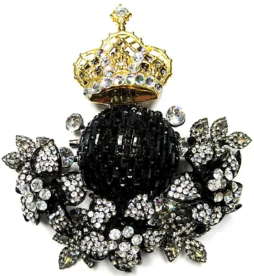 LAWRENCE VRBA Rhinestone Flowers Invisibly Set Ball & Crown HUGE Pin Brooch • $499.99