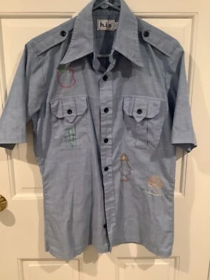 $10 • Buy Men’s Vintage H.i.s. Chambray Denim Hand Embroidered Shirt