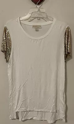 Michael Kors Womens Large White Gold Accented Short-Sleeved Tunic Blouse! M262 • $21.99