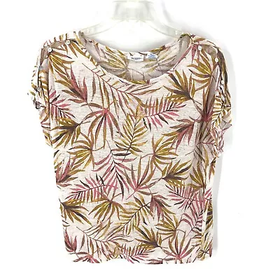 Sigrid Olsen 100% Linen Top Size Medium Tropical Palm Print Button Sleeve Shirt • $25.95