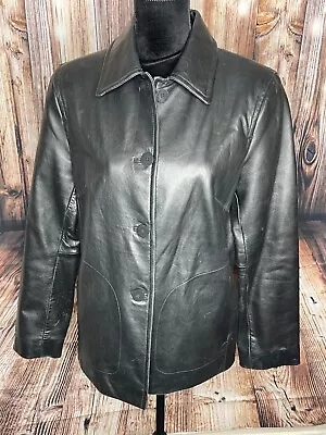 Vtg Nine West Genuine Soft Leather Jacket Coat Medium Women's Black Mob Wife • $52