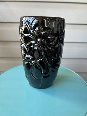 Vintage Royal Haeger Black Floral High Gloss Ceramic Vase R652 7”-Uncommon • $20