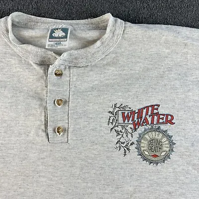 White Water Tavern Shirt Mens XL Gray VINTAGE Henley STAIN Little Rock Bar U4046 • $45