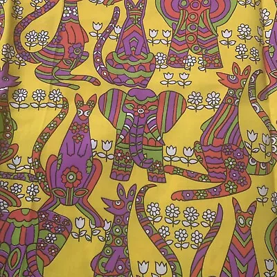 Vintage 60s 70s Insane Colorful Kangaroo Elephant Fabric 87x44” • $69.99