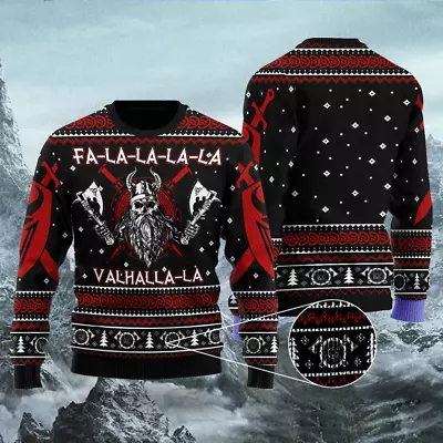 Vikings Valhalla Funny Christmas Knitted Sweater. • $39.99