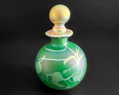 Phoenix Studios Carl Radke 4.5  Green Heart & Vine Art Glass Perfume Bottle 2009 • $200