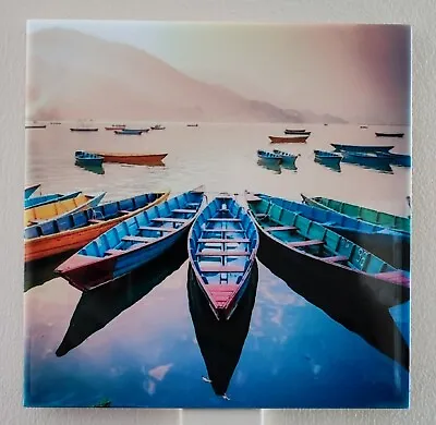 Ceramic Tile Wall Beach Photo Art Colourful Fishing Boats Harbour Picture Decor  • £19.99