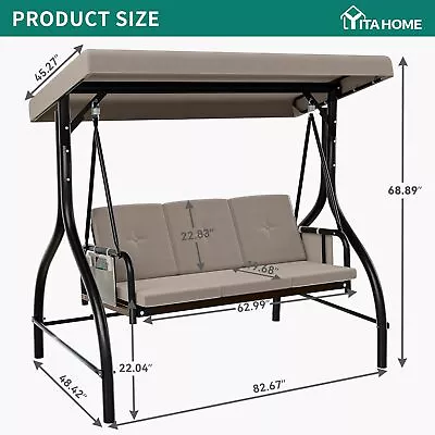 3 Person Deluxe Porch Swing Steel Stand Patio Chair Outdoor W/ Adjustable Canopy • $287.41