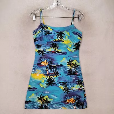 Vtg Royal Creations Womens Dress Size S Blue Cotton Tropical Hawaiian Micro Mini • $24.95