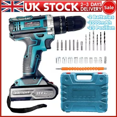 21V Cordless Hammer Drill Set Electric Impact Driver Screwdriver W/ 2 Battery UK • £24.99