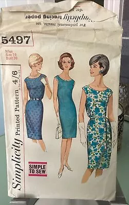Vintage Simplicity 5497 1960s Dress Sewing Pattern Bust 38 Inches UNCUT • £4