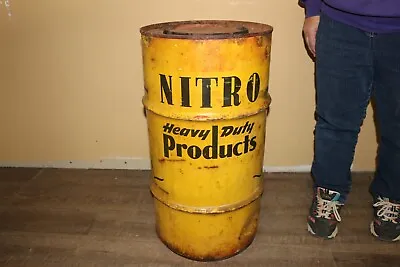 Vintage 1958 Nitro Motor Oil Grease Metal 27  Barrel Garbage Trash Can Sign • $195
