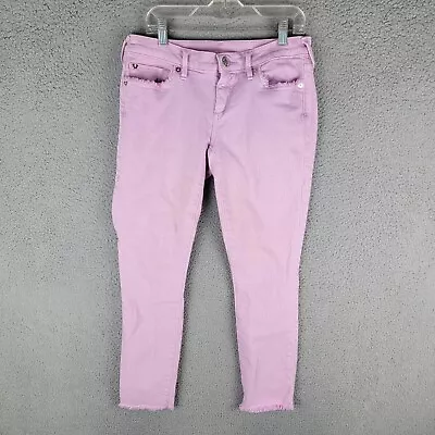True Religion Womens Casey Jeans Pink 26 Super Skinny Leg Denim Raw Hem • $18.99