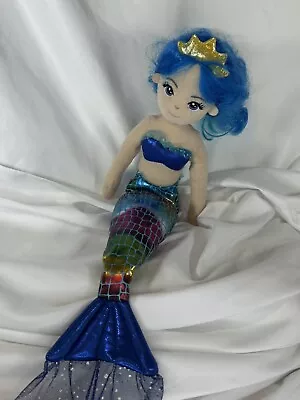 Aurora Mermaid Sea Sparkles Stuffed Soft Doll Plush Blue Gold Crown *Messy Hair  • $12.51