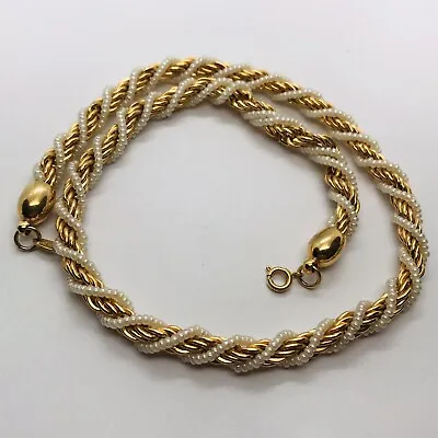 Early Trifari 17” Faux Pearl Goldtone Necklace Twist Vintage Jewelry • $35