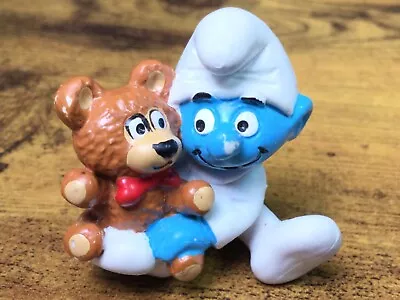 Smurfs 1985 Vintage Figurine Peyo Schleich 20205 Baby Smurf With Teddy Bear • $5