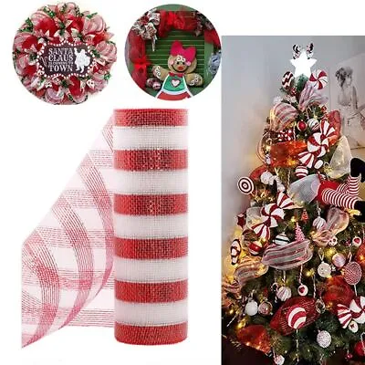 £6.58 • Buy Red & White Candy Cane Decor Mesh Roll 26cmx10yard Christmas Wreath Tree Stripes