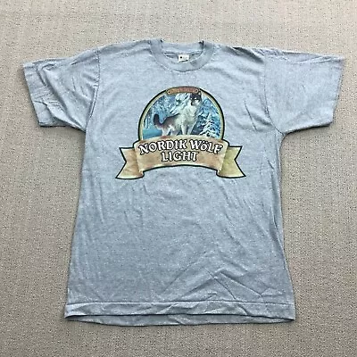 Vintage 80s Beer Shirt Mens Medium Gray Nordik Wolf Light Single Stitch USA Made • $35