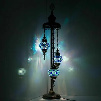 Turkish Moroccan Style Mosaic Multicolour Floor Lamp Light 3 Large Globe • $189.95